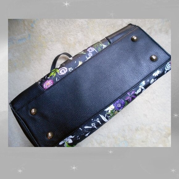 Black Floral Tote Bag in Vegan Leather, Large Purse, Dasein Copy - Picture 4 of 10